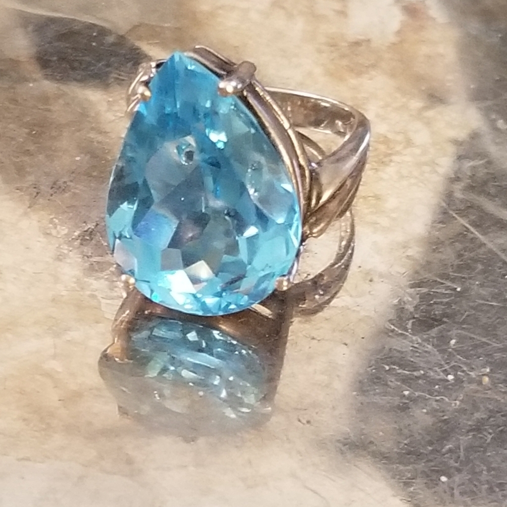Euc Sweet Silver 925 Aquamarine Teardrop Ring